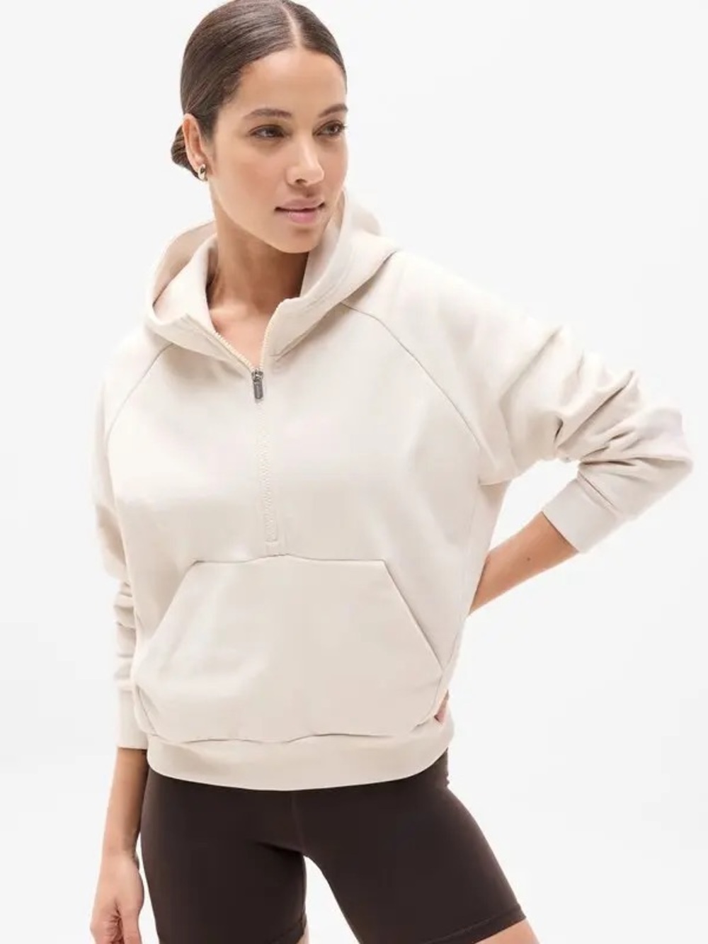 ATHLETA Relaxed Fit Fleece Halt-Zip Hoodie Women M Comfy Casual Travel Fall Gym